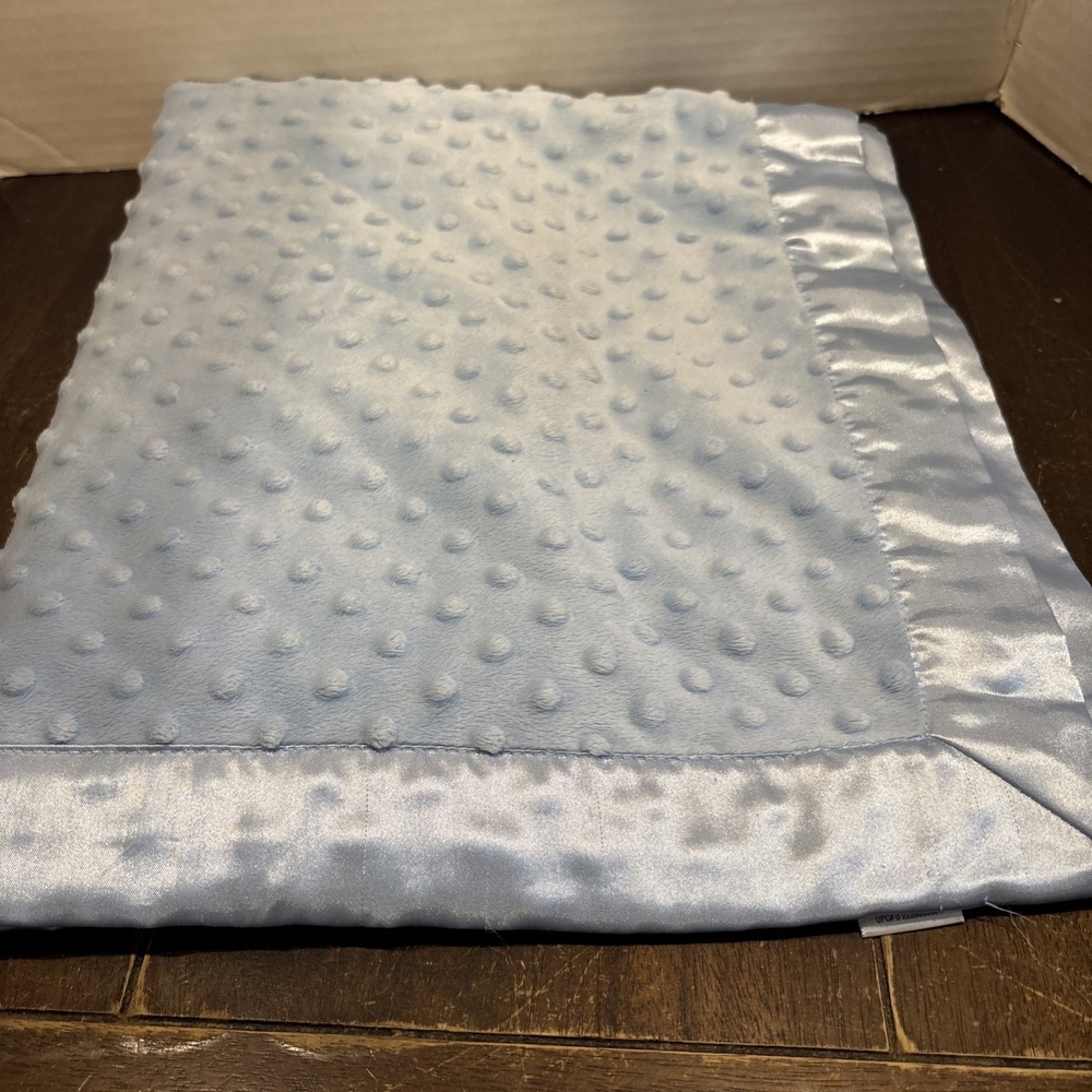 Baby Connection Satin Trim Blue Dot Minky Soft Baby Blanket Security Lovey 30x40